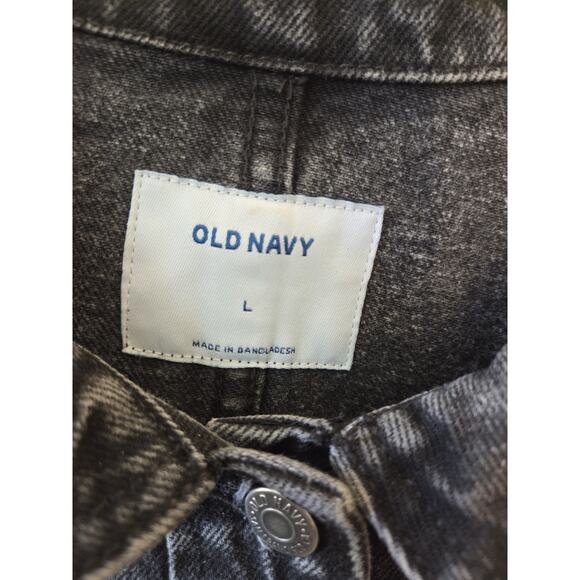 Old Navy Womens L Denim Button Jacket Black Fade Wash Chore Style Pockets - Picture 3 of 9